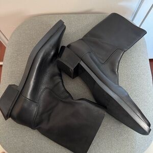 ZARA Faux Black Leather Square-Toe Mid-Calf Boots